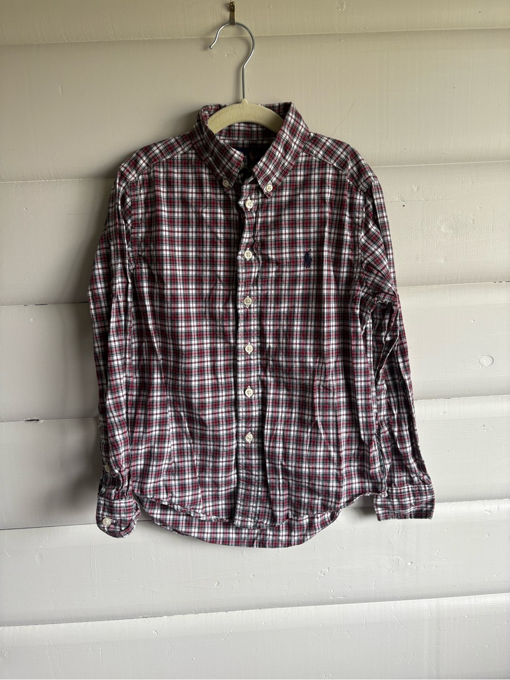 Ralph Lauren Boys Plaid Button Down Shirt Size 8 Red Green Cotton
